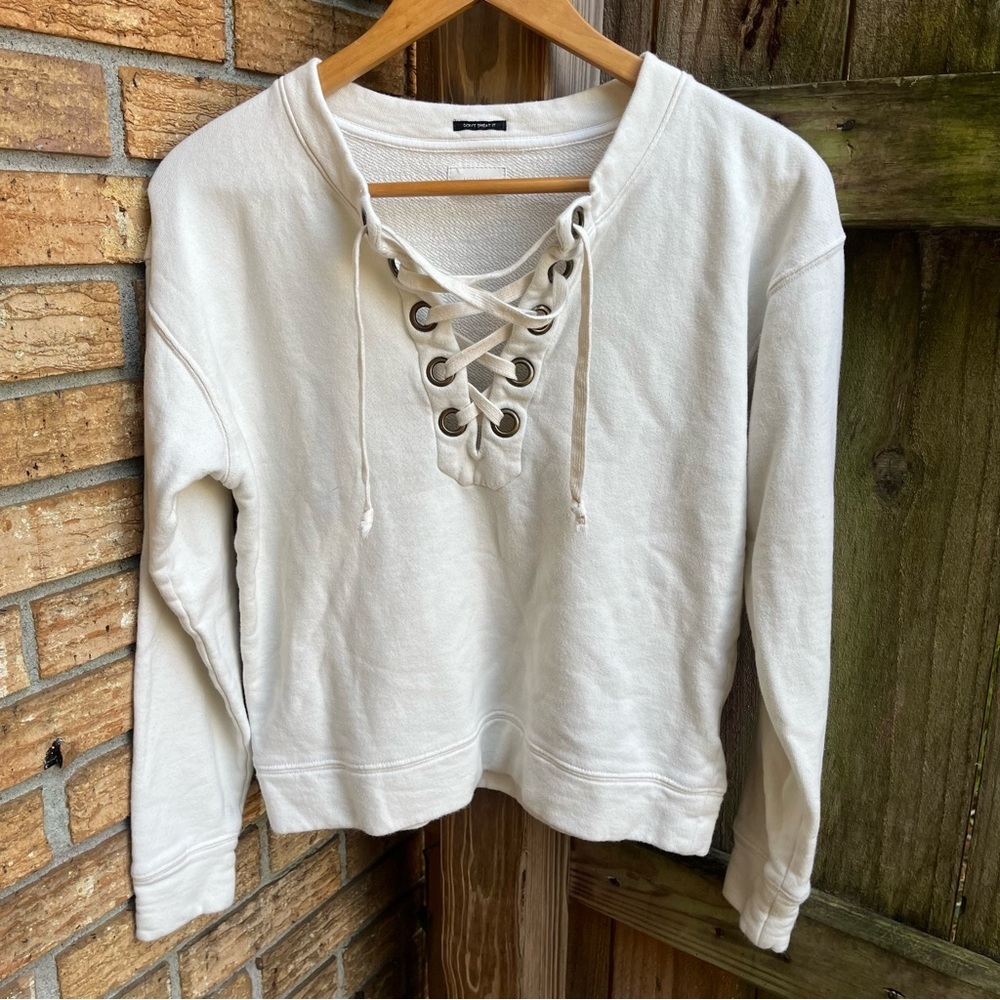 MOTHER Cream Lace-Up Sweatshirt